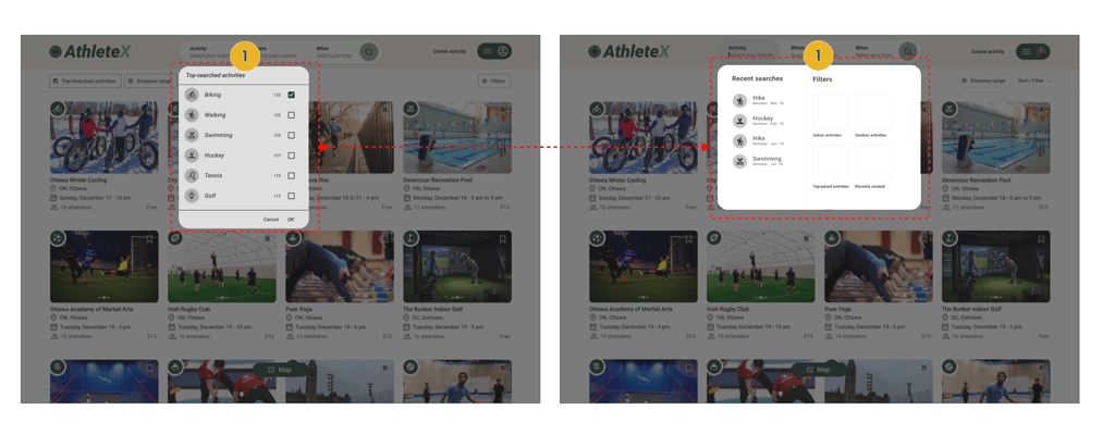 AthleteX Search Criteria Before After