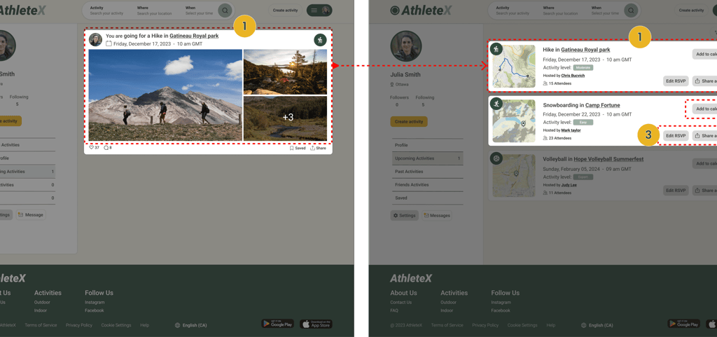 AthleteX Upcoming Activities Before After