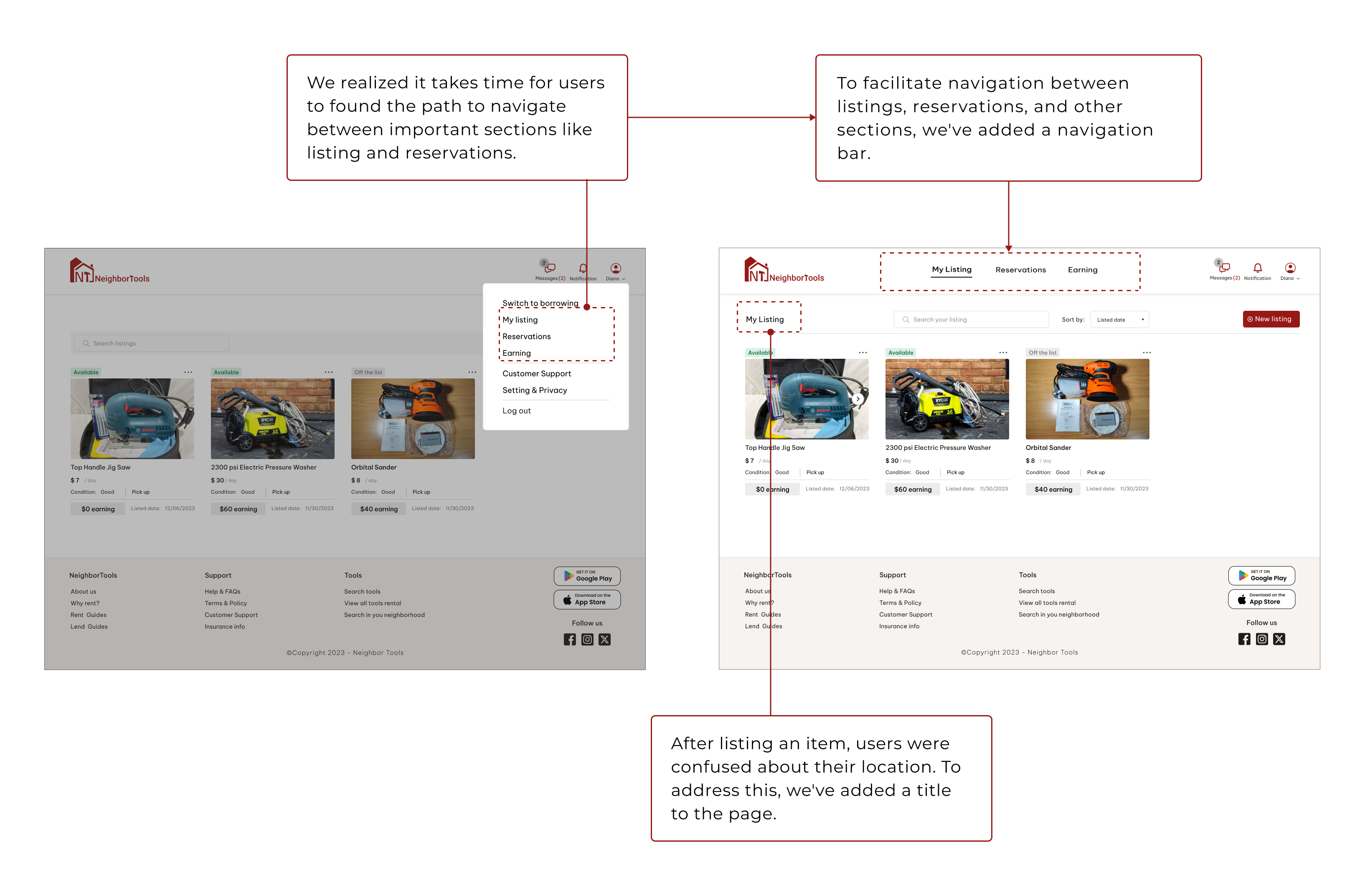 Before and After Usability Testing for My Listing Page
